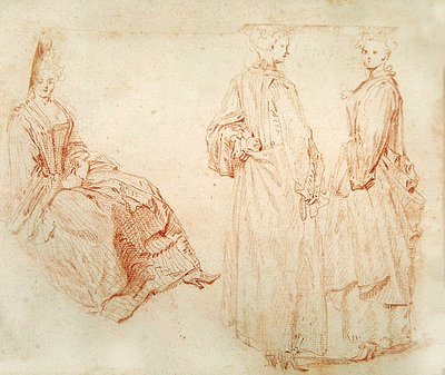 Tres mujeres, una sentada a la izquierda de Jean Antoine Watteau