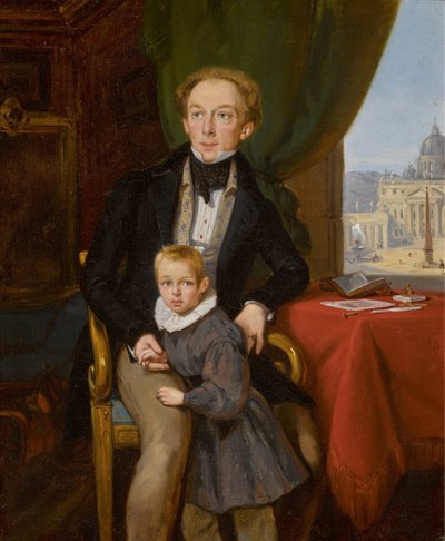 Retrato del Conde Pyotr Ivanovich Meshchersky 1802-1876 con su hijo Nikolai, 1935 de Jean Auguste Bard