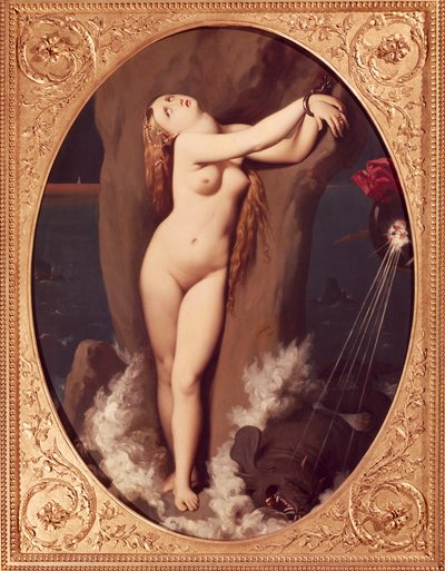 Angélica encadenada de Jean Auguste Dominique Ingres (1780-1867), óleo sobre lienzo, 97x75 cm, Primera versión de Ruggiero rescatando a Angélica de Jean Auguste Dominique Ingres