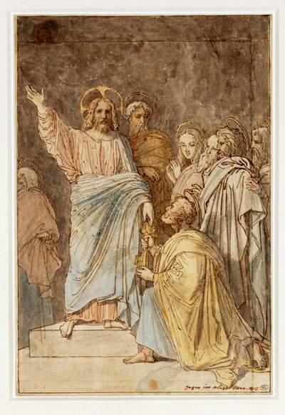 Cristo entregando las llaves a San Pedro. Fechado en 1815 ... de Jean Auguste Dominique Ingres