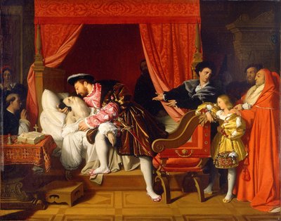 Francisco I recibe los últimos suspiros de Leonardo da Vinci de Jean Auguste Dominique Ingres