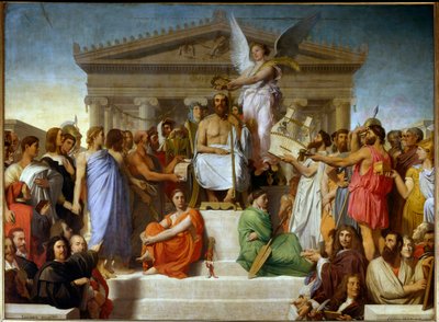 Homero deificado también conocido como la apoteosis de Homero: la consagración del poeta griego Homero (siglo VIII a.C.): es coronado e inmortalizado, a sus pies dos mujeres representan la Ilíada y la Odisea. A su alrededor están las grandes figuras del Ar de Jean Auguste Dominique Ingres