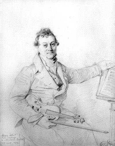 Jean Auguste Dominique Ingres con su violín. dibujo de Jean Auguste Dominique Ingres
