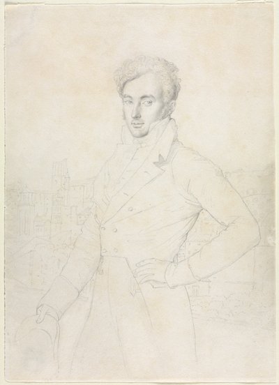 Retrato de un joven de pie en el Quirinal con la Turris Comitum al fondo, 1800s de Jean Auguste Dominique Ingres