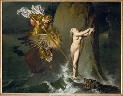 Roger y Angelique, una escena del Orlando de Ariost ... de Jean Auguste Dominique Ingres