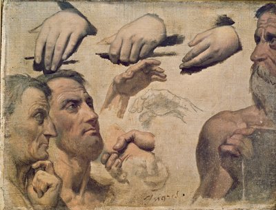 Estudio de Cabezas y Manos para la Apoteosis de Homero de Jean Auguste Dominique Ingres