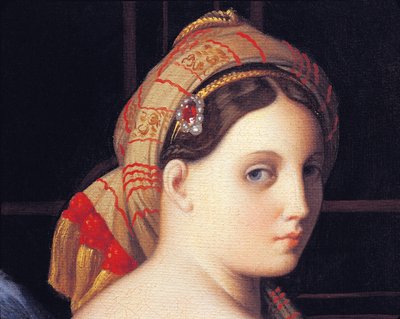 El rostro de la Odalisca, detalle de La Gran Odalisca, de Jean Auguste Dominique Ingres, detalle, óleo sobre lienzo de Jean Auguste Dominique Ingres