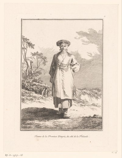Jonge vrouw uit Ingermanland (Ingrië)
Mujer de la provincia de Ingria, en la parte finlandesa (título en el objeto)
Russische tradities en gebruiken (título de la serie)
Ajustes y usos diversos de Rusia (título de la serie) de Jean Baptist Leprince