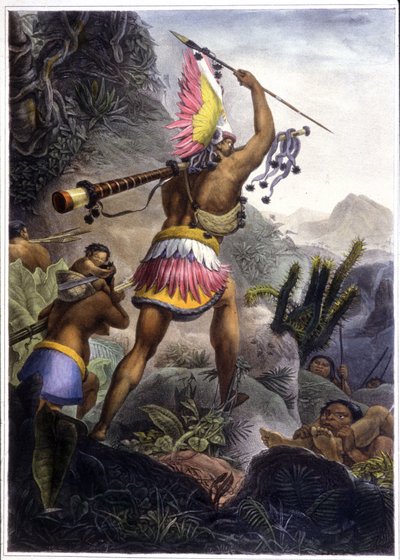 Un indio Coroado dando la señal de retirada,1839 (litografía en color) de Jean Baptiste (after) Debret