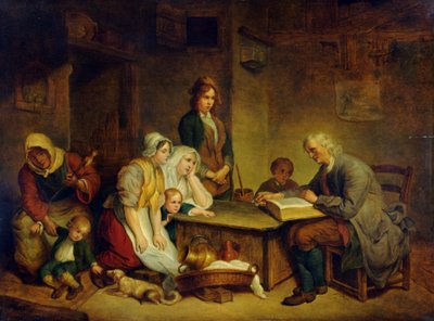 Un padre lee la Biblia a su familia de Jean Baptiste (after) Greuze
