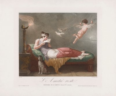 Cupido entrega una carta de amor. Siglo XIX (impresión) de Jean Baptiste (after) Mallet
