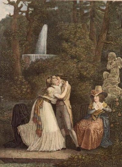 Julie, o el Primer Beso de Amor, grabado por Jacques Louis Copia de Jean Baptiste (after) Mallet