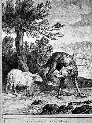 El lobo y el cordero de Jean Baptiste (after) Oudry