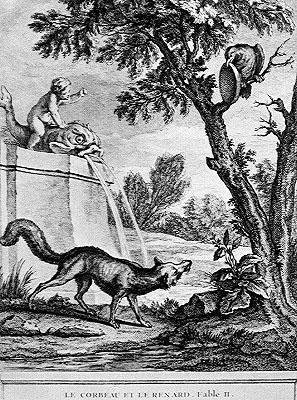 El cuervo y el zorro (grabado) de Jean Baptiste (after) Oudry