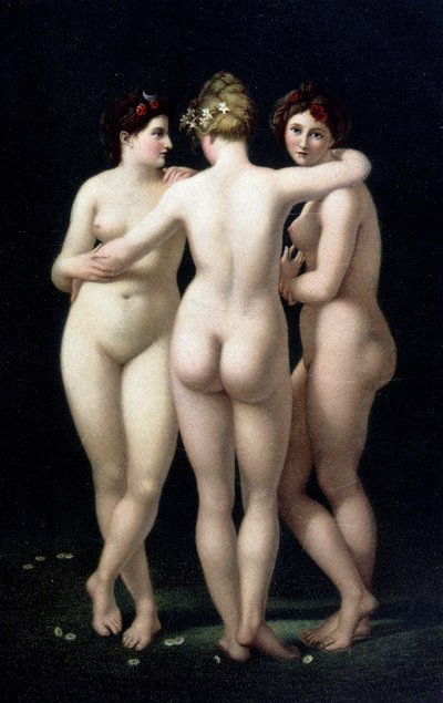 Las tres gracias. Facsímil de la obra de Jean Baptiste Regnault (1754-1829) - postal de Jean Baptiste (after) Regnault