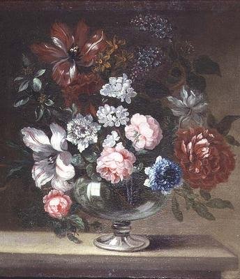 Rosas, tulipanes y otras flores en un jarrón de Jean Baptiste (follower of) Monnoyer