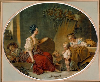 Educación: "Por favor, pregunta" Una madre enseña a su hijo los caminos correctos. grabado de Gautier Dagoty de Jean Baptiste André Gautier Dagoty