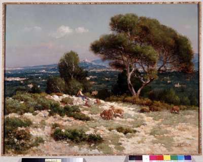 Pastores en las alturas de Saint Loup en Marsella Pintura de Jean Baptiste Baudin (1856-1922) Dim. 48x63 cm Mención obligatoria: Colección fundación saludos de Provenza, Marsella de Jean Baptiste Baudin
