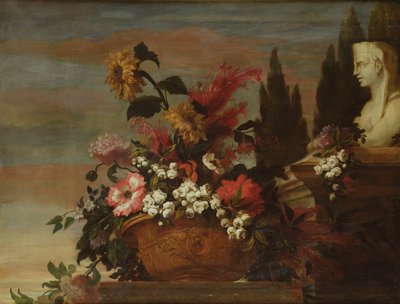 Flores en una palangana y una esfinge de Jean Baptiste Belin de Fontenay