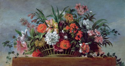 Cesta tejida llena de flores de Jean Baptiste Belin de Fontenay