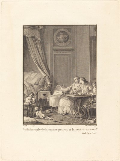 Esta es la regla de la naturaleza, ¿por qué la contrarías? de Jean Baptiste Blaise Simonet after Jean Michel Moreau