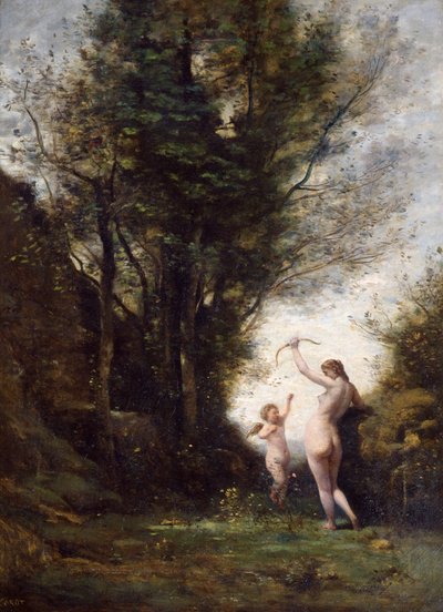 Una ninfa jugando con Cupido, 1857 de Jean Baptiste Camille Corot