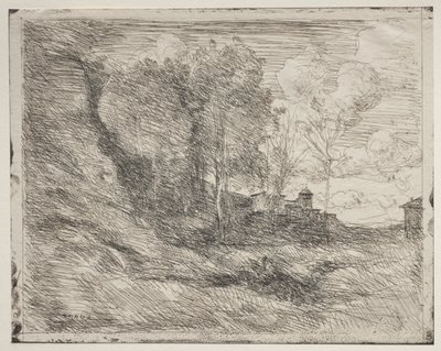 Un recuerdo de Ostia, impresión original 1855, impreso en 1921 de Jean Baptiste Camille Corot