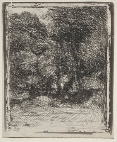 Un recuerdo del Bas-Bréau, impresión original 1858, impreso en 1921 de Jean Baptiste Camille Corot