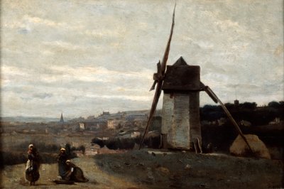 Un molino de viento, Etretat, siglo XIX de Jean Baptiste Camille Corot