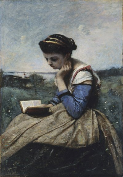 Una mujer leyendo de Jean Baptiste Camille Corot