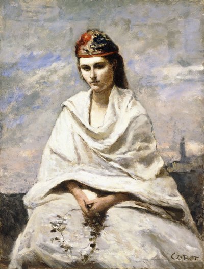 Un joven griego con un chal blanco de Jean Baptiste Camille Corot