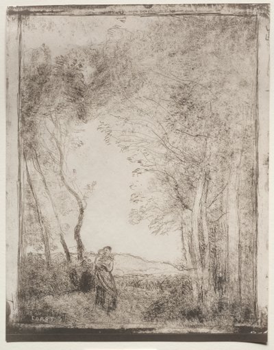 Una joven madre en la entrada de un bosque de Jean Baptiste Camille Corot