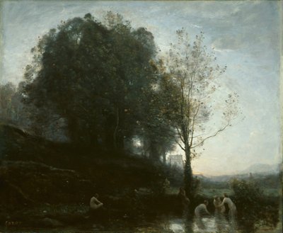 Ninfas bañándose y niño de Jean Baptiste Camille Corot