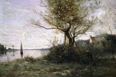 Barco en el borde de la isla de Jean Baptiste Camille Corot