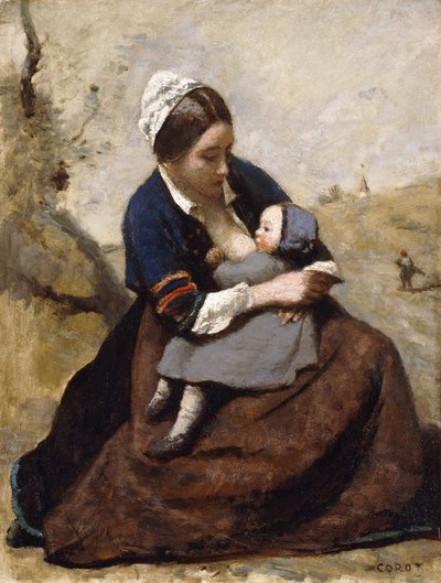 Bretona amamantando a su hijo, 1855-1860 de Jean Baptiste Camille Corot