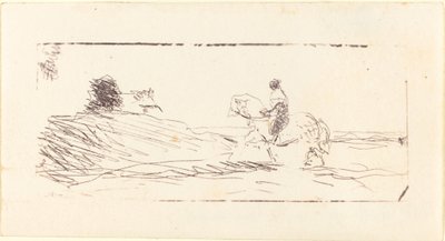 Tarjeta de visita con jinete de Jean Baptiste Camille Corot