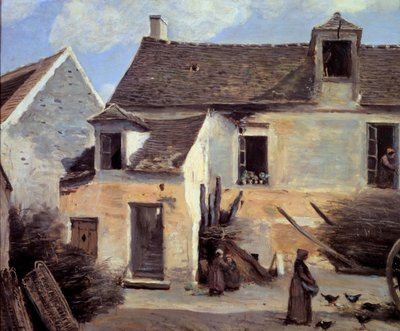 Patio de una casa campesina cerca de París de Jean Baptiste Camille Corot