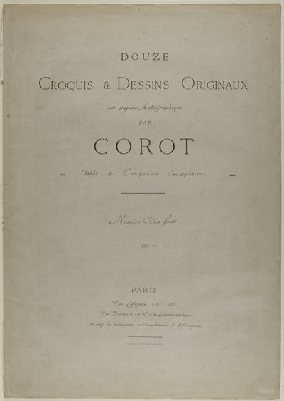 Portada y texto para Album Douze Croquis et Dessins Originaux de Jean Baptiste Camille Corot