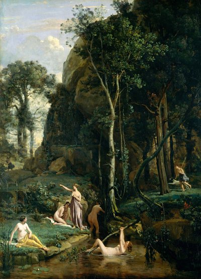 Acteón sorprende a la diosa Artemisa (Diana) bañándose con sus compañeras de Jean Baptiste Camille Corot