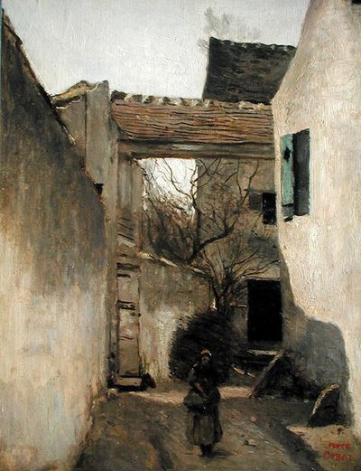Ecouen, esquina del pueblo, c.1870 de Jean Baptiste Camille Corot
