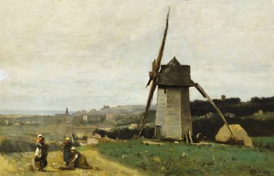 Etretat-un molino de viento de Jean Baptiste Camille Corot