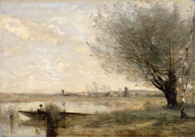 Pescador amarrado a una orilla (óleo sobre lienzo) de Jean Baptiste Camille Corot