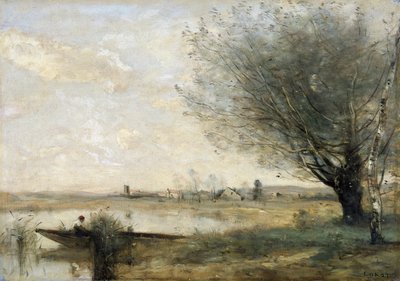 Pescador amarrado a una orilla de Jean Baptiste Camille Corot