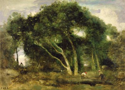Fontainebleau: Chenes Inclines dans une Eclaircie de Foret, c.1830-40 de Jean Baptiste Camille Corot