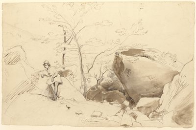 Fontainebleau, Figura apoyada en una roca de Jean Baptiste Camille Corot