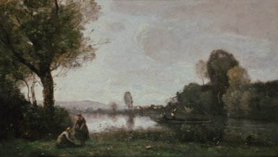 Alemán: Flußlandschaft (Die Seine bei Chatou) Paisaje del Sena cerca de Chatou de Jean Baptiste Camille Corot