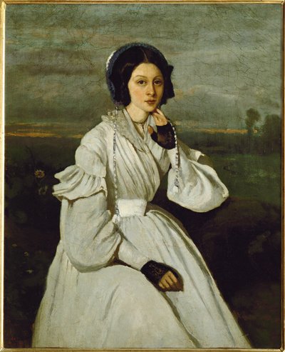Chica con vestido blanco en un paisaje ... de Jean Baptiste Camille Corot