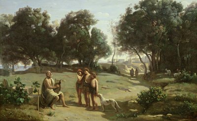 Homero y los pastores en un paisaje de Jean Baptiste Camille Corot