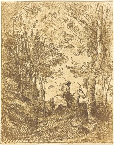 Jinete en el bosque, gran placa (Le Grand Cavalier sous bois) de Jean Baptiste Camille Corot
