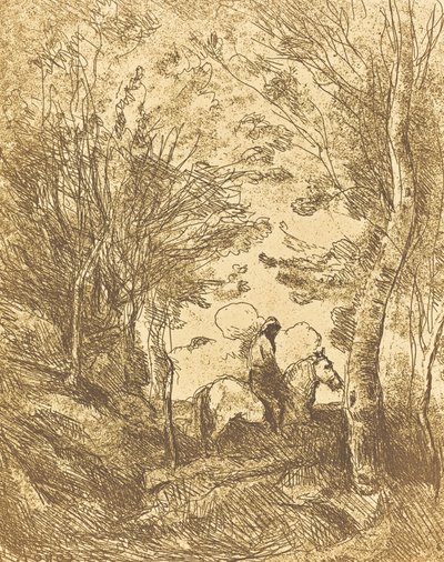 Jinete en el bosque, Gran Placa Le Grand Cavalier sous bois, c. 1854 de Jean Baptiste Camille Corot